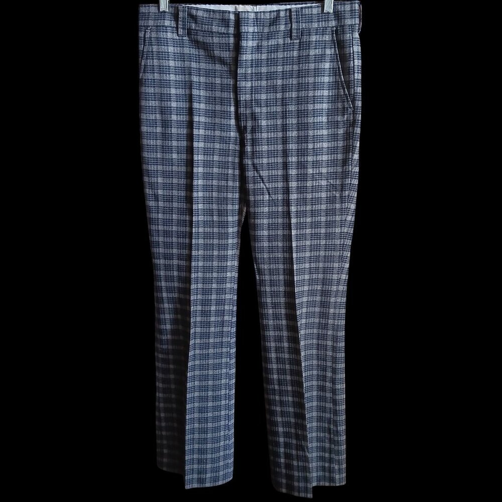Vintage 34x32 Men's Pants Plaid Trousers 70's Flare Knit Mod Garage Indy Rocker